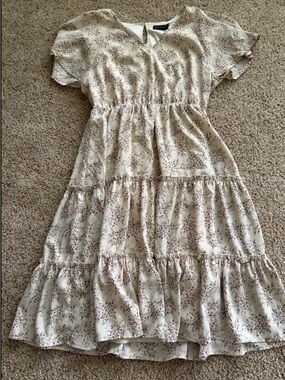 Woven Tiered Asymmetrical Cream Floral Dress
